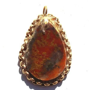 Vintage Red Gemstone (Agate Stone Geode Crystal) Necklace Pendant Jewelry